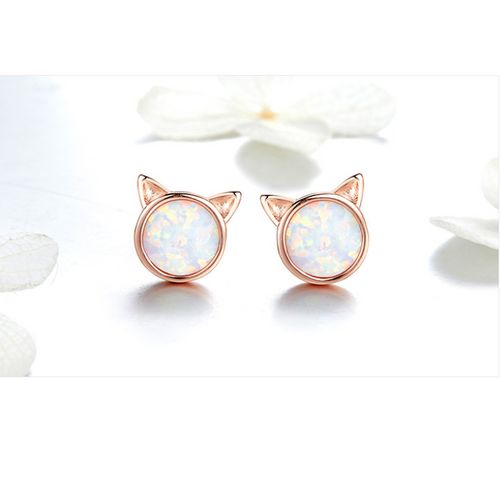 Opal Essence 925 Sterling Silver Cat Earrings